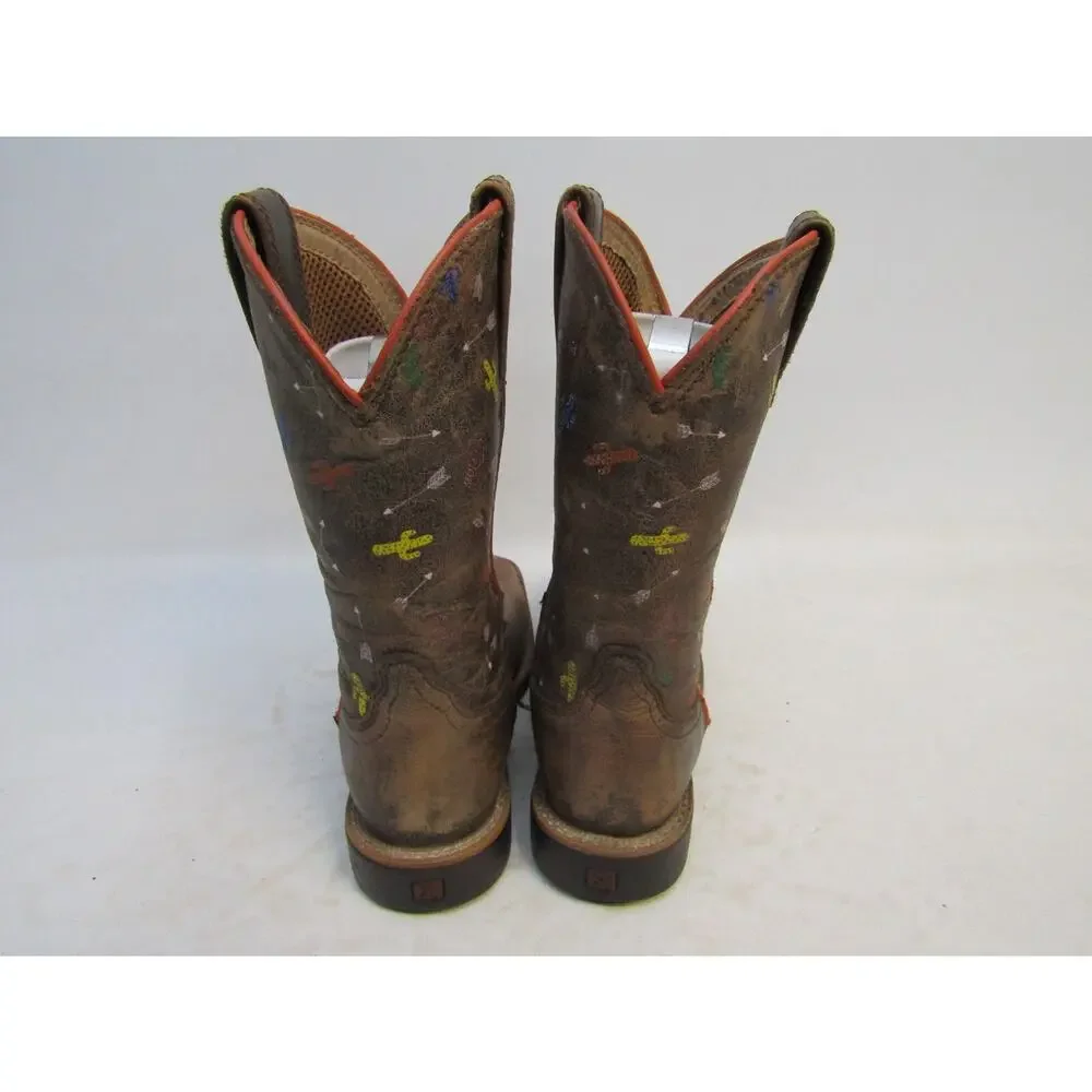 Twisted X Youth Size 12.5 M Brown Leather Cactus Arrows Cowboy Western Boots